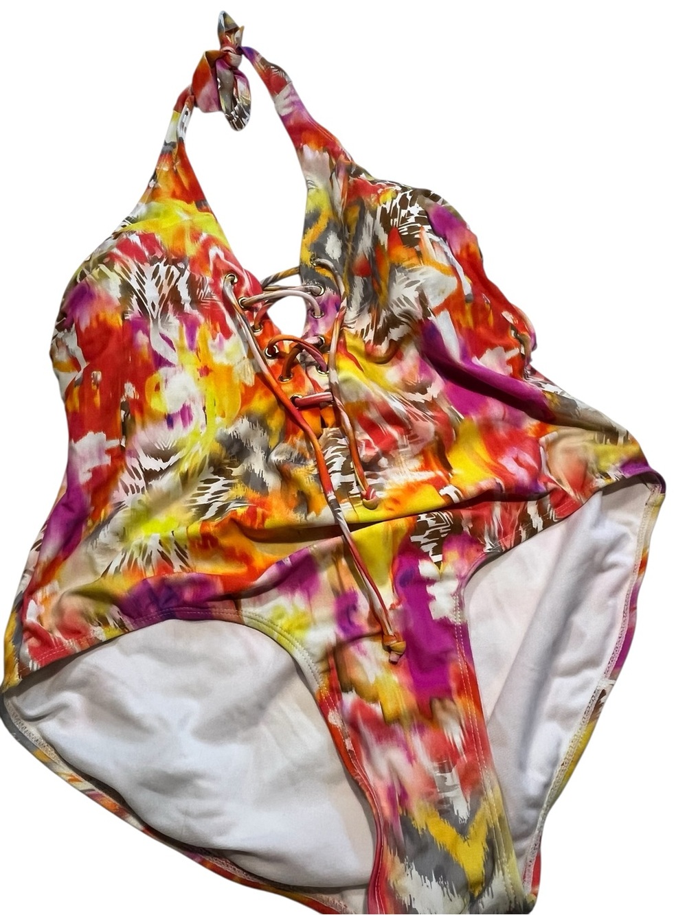 NEW Halter Tie-Dye One-Piece Swimsuit in Pink & Yellow Size 1=14 - Picture 2 of 8